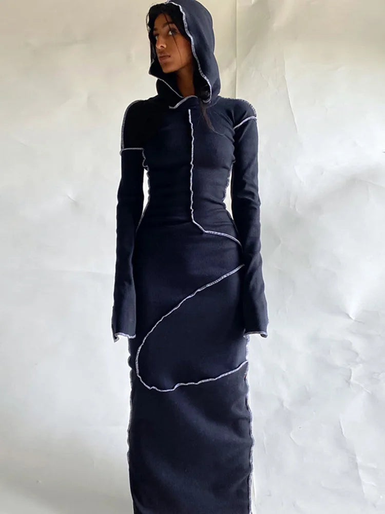 Cozy Chic Patchwork Maxi Hooded Dress