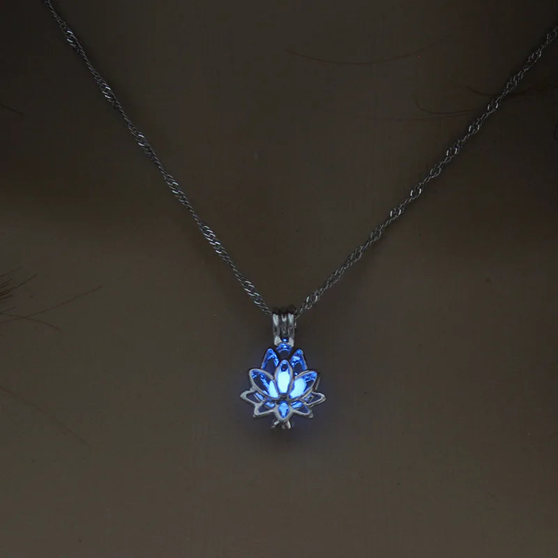 Moonlit Lotus: Glow-in-the-Dark Pendant Necklace