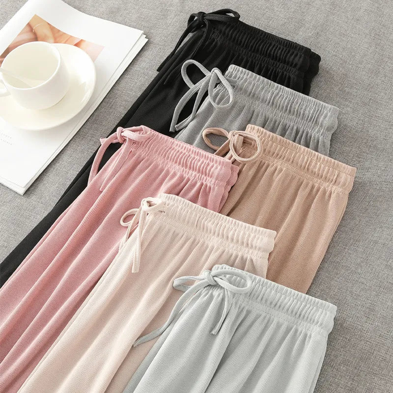 Ice Silk Wide Leg Pants High Waist