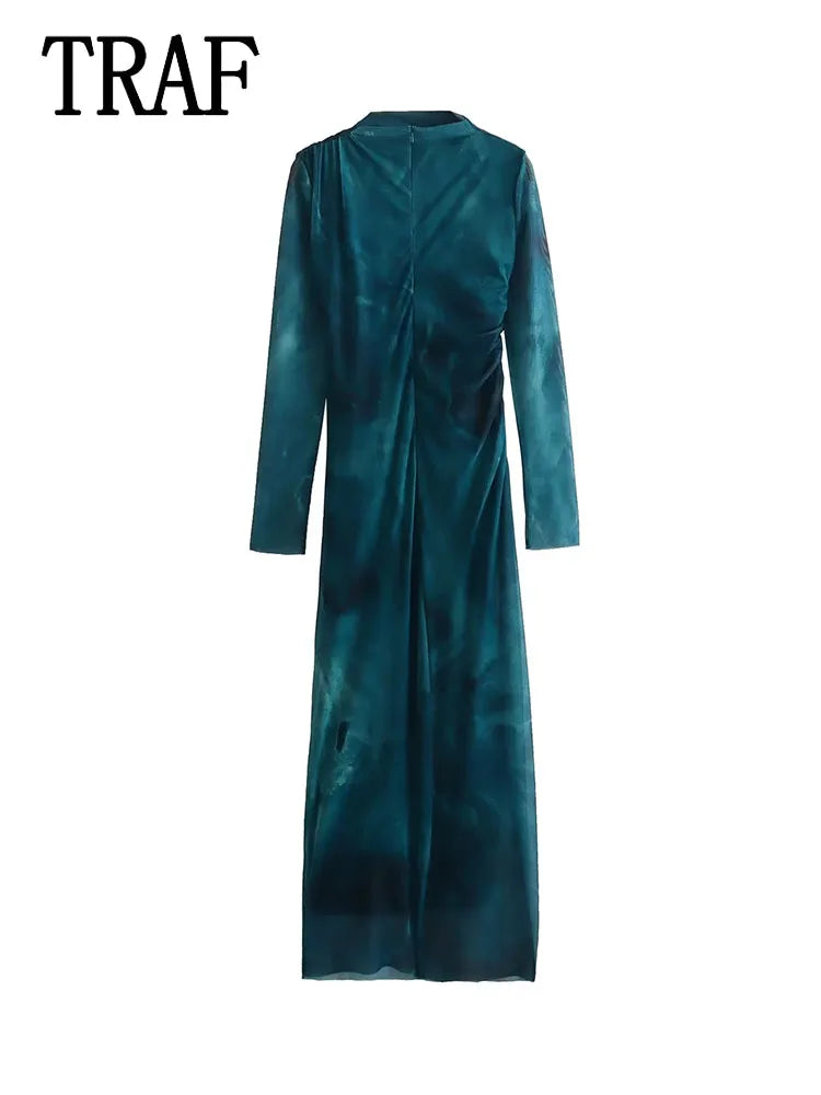 Elegant Print Tulle Midi Dress for Timeless Style