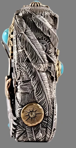 eagle feather turquoise Tibetan silver lighter with necklace