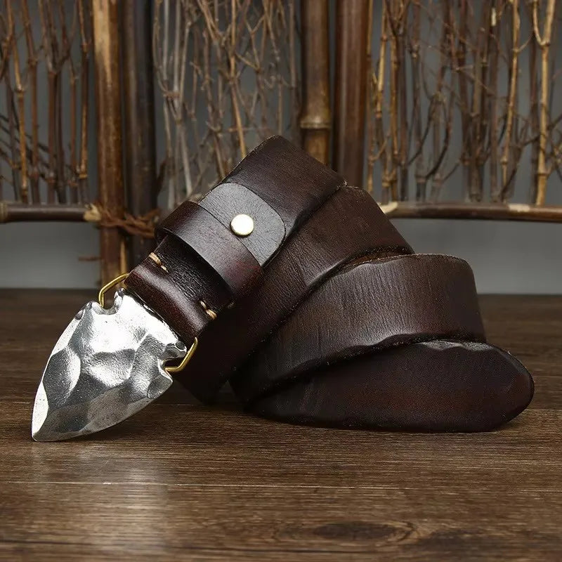 HREECOW Retro Genuine Leather Belt — Heavy Stainless Steel Buckle