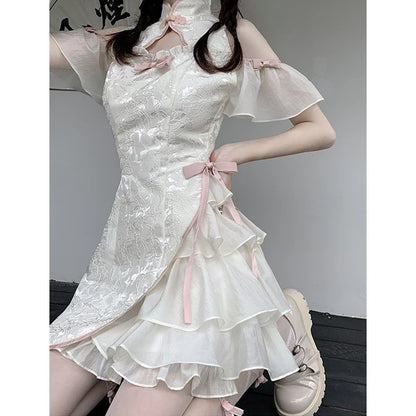 Elegant Tie-Dye Cheongsam Mini Dress