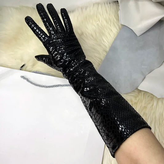 Crocodile-print Leather Gloves Sheepskin