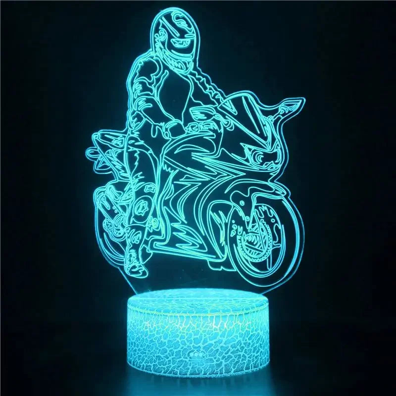 3D Motorcycle Night Light: Kids' LED Bedside Lamp