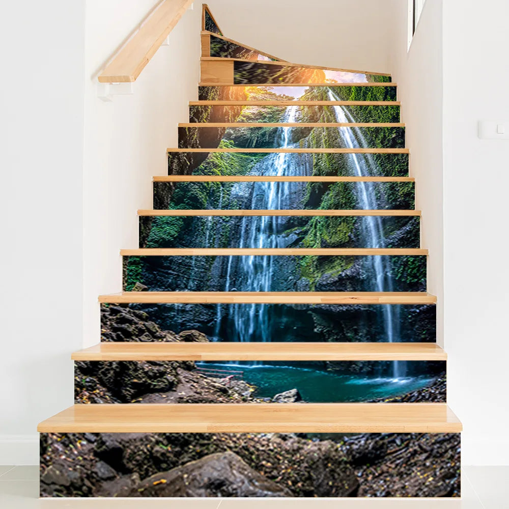 Mountain Waterfall Swan Landscape Wall Sticker Room Stairs