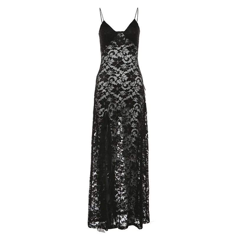 Luxe Lace V-Neck Ruffle Evening Dress