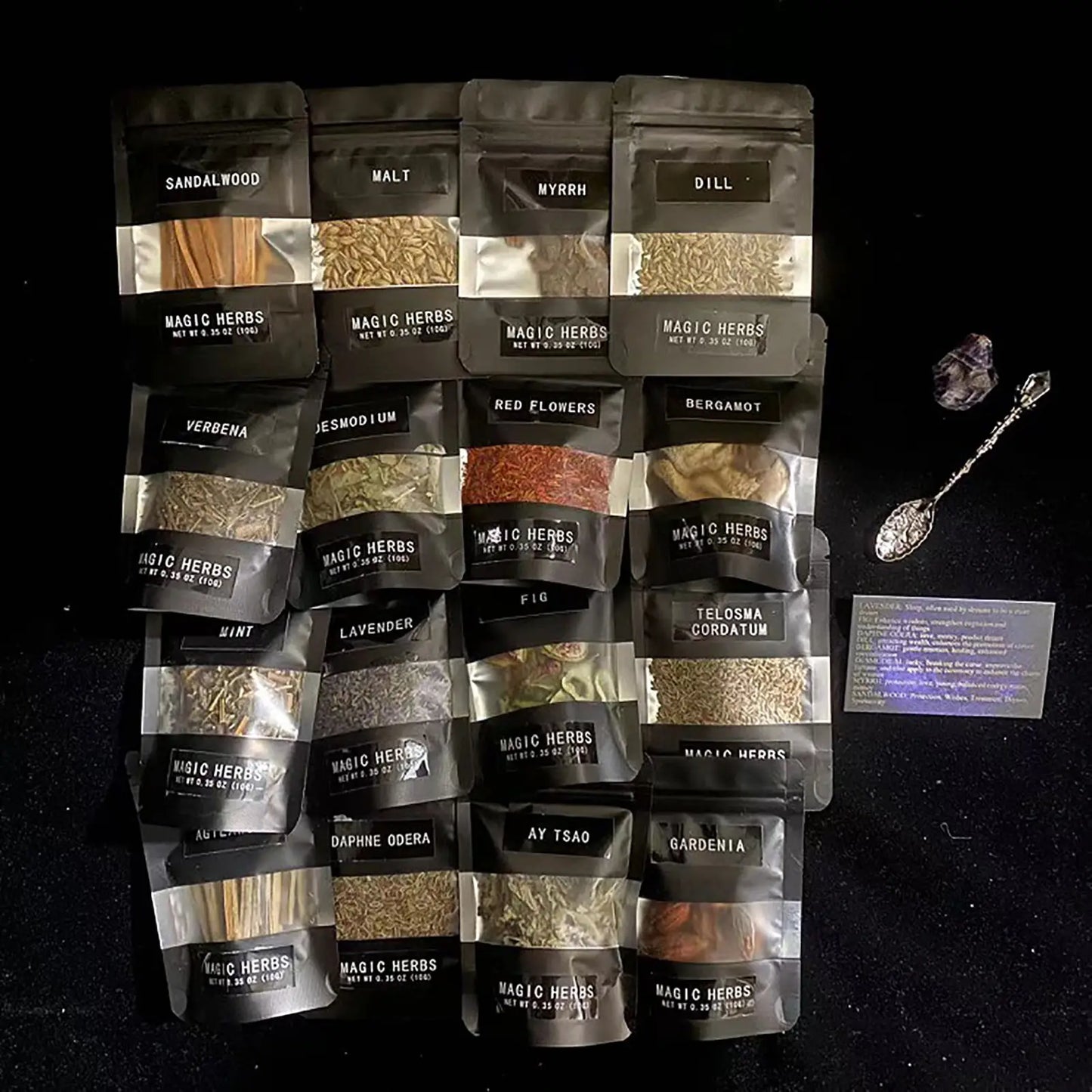 Herbs Kit Witchcraft Supplies with Crystal Spoon