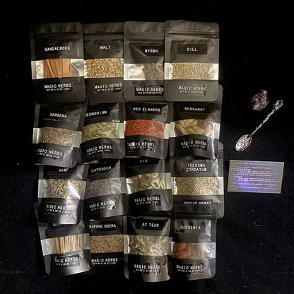 Herbs Kit Witchcraft Supplies with Crystal Spoon