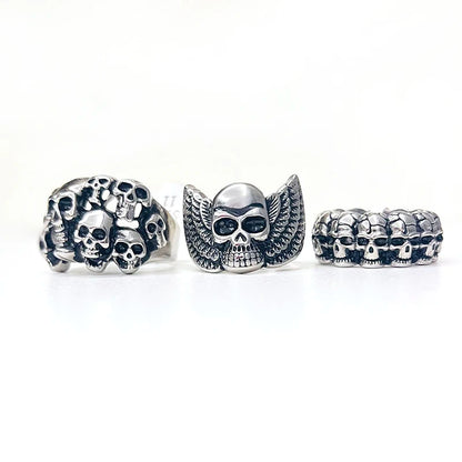 10 Pcs Stainless Steel Skull Head Rings