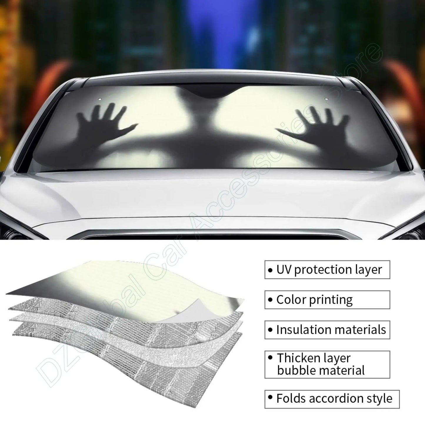 Creepy Ghost white noise Light Windshield Sunshade for Car