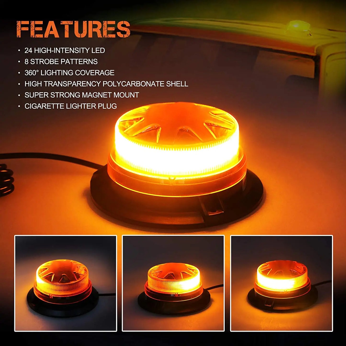 Mini Led Blue Rotating Warning Light With Magnet Amber 8 Modes