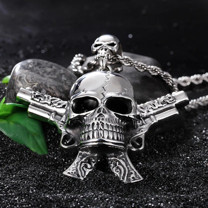 Double Gun Skull Warrior Necklace