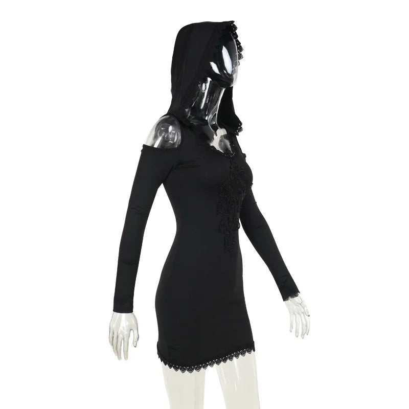 Gothic Velour Hooded Mini Dress