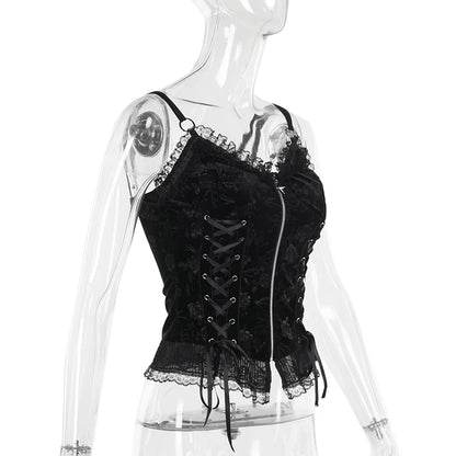 Black Rose Lace-Up Camisole Top