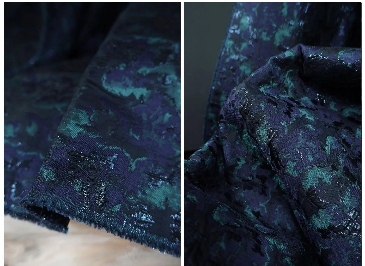 Navy Aqua Floral Jacquard Fabric for Dressmaking