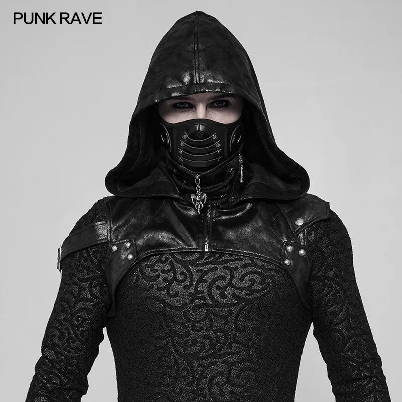 Hooded Black PU Accessory Crack Skin Steampunk