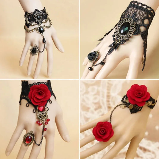 Gothic Red Rose Lace Bracelet for Women