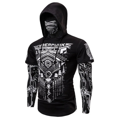 Mens Skull Mask Hoodies Sweatshirt Fake Two Pieces Men Punk Jogging Homme Pullover Elastic Streetwear Hoodie Japan Ninja Suit