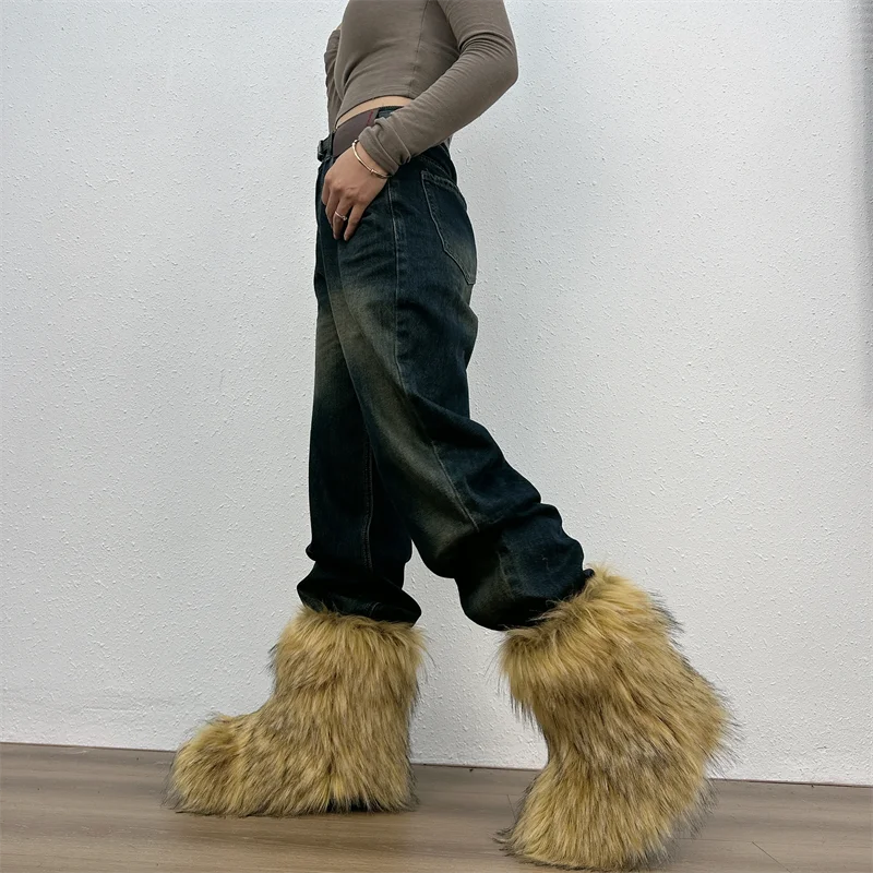 Women's Winter Fluffy Faux Fox Fur Boots