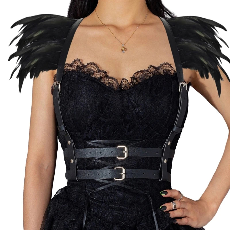 Feathers Hollow Out Tops Epaulette Shoulder Wing