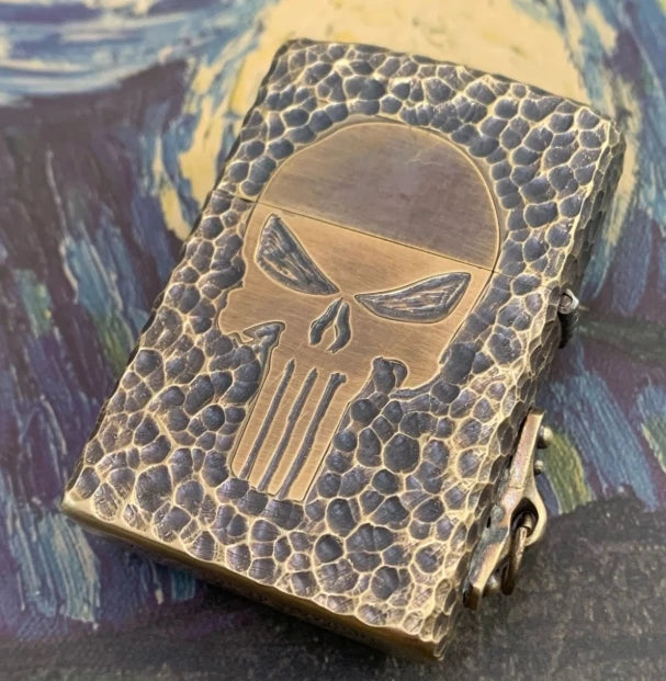 Brass hand carved crater welding death retro kerosene lighter