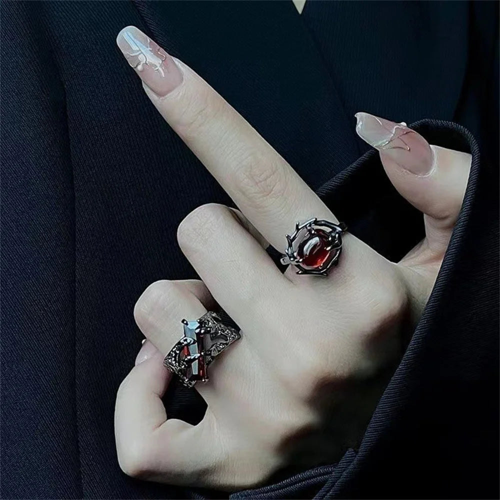 Neo-Goth Red Crystal Gemstone Ring