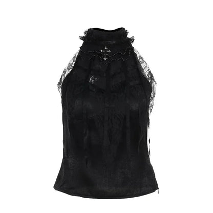 Nostalgic Lace Gothic Crop Tank for Retro Street Style