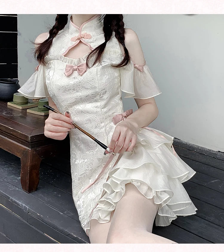 Elegant Tie-Dye Cheongsam Mini Dress