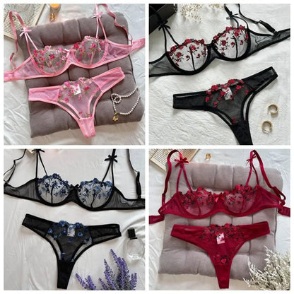 Breathable Floral Embroidery Lingerie Set Fashion