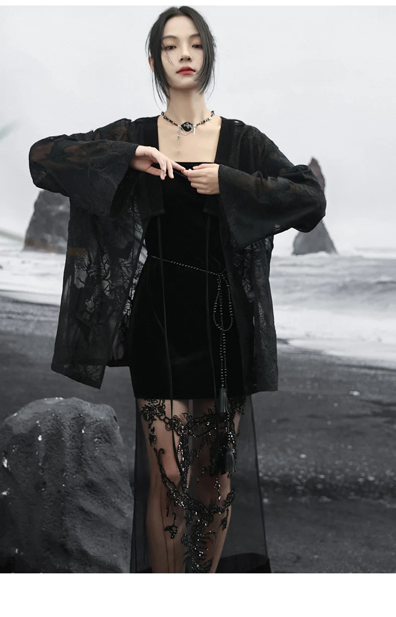 Summer Elegance: Crane Emblem Black Jacket for Women
