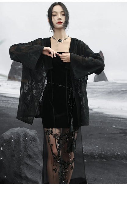 Summer Elegance: Crane Emblem Black Jacket for Women