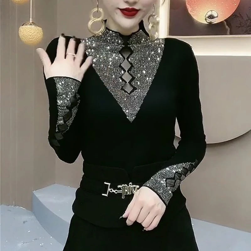 Glimmering Turtleneck Slim Tee for Stylish Women