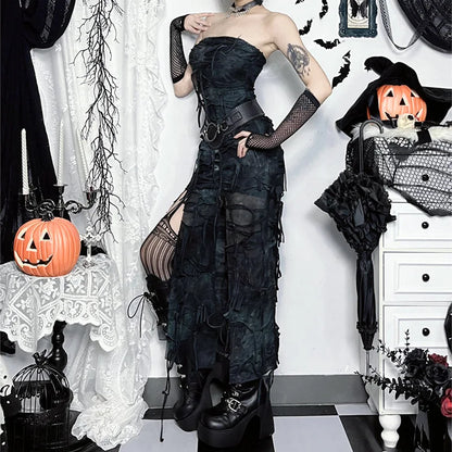 Hole Strapless Grunge Dress