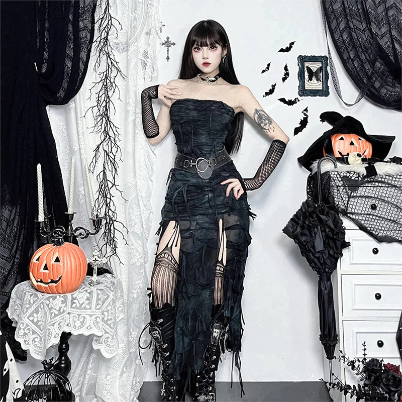 Hole Strapless Grunge Dress