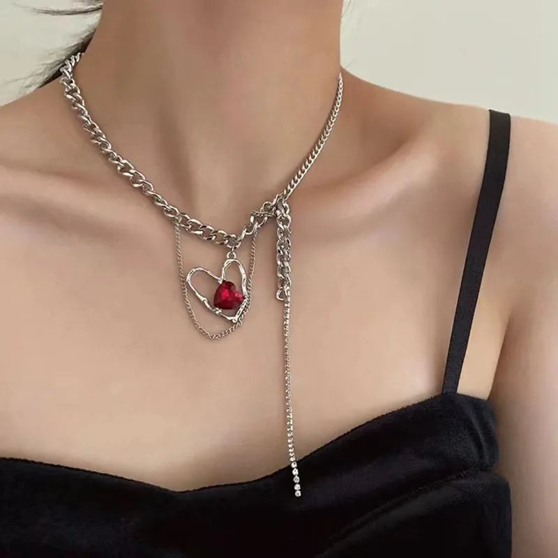 Red Zircon Rose Pendant Necklace