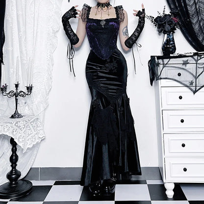 Mall Goth Velvet Steampunk Long Skirt