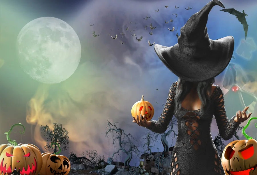Moonlit Feline: Halloween Bat Castle Backdrop