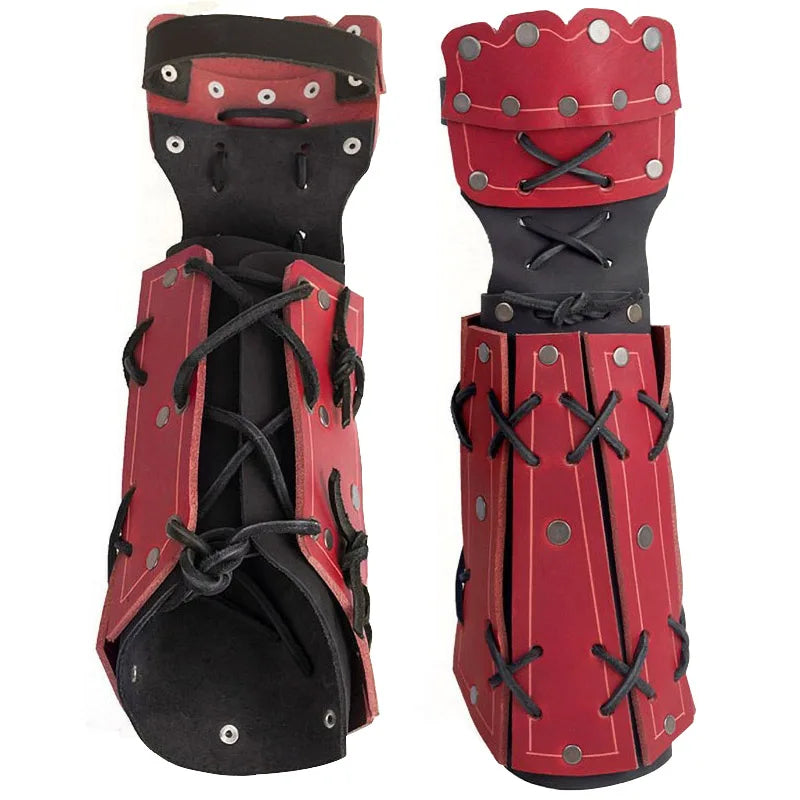 Medieval Knight Armor Bracer & Gauntlet Gloves — PU Leather Cosplay