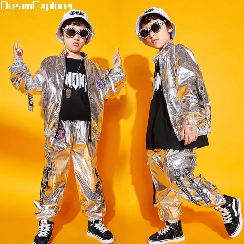 Hip Hop Boys Silver Jacket Child Streetwear