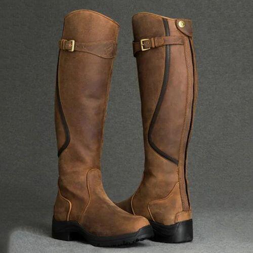 Long Boots Women's Flat bottomed Round Head Leather