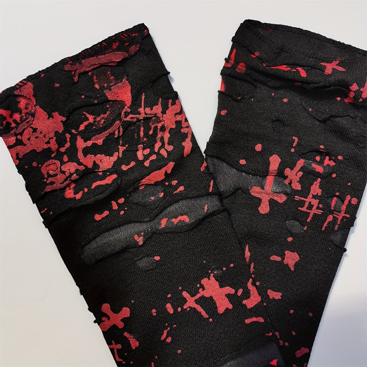 Festive Dark Punk Style Long Gloves with Blood Splatter Design