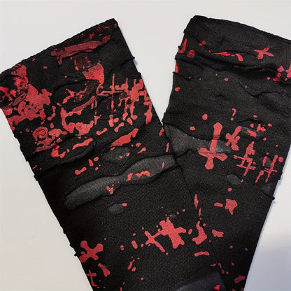 Festive Dark Punk Style Long Gloves with Blood Splatter Design