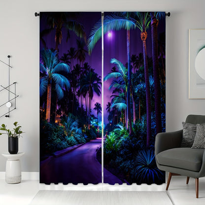 Tropical Vibe Curtains - Violet Palm Print Set