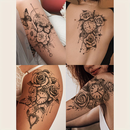 Gothic Butterfly Floral Clock Temporary Tattoo Stickers