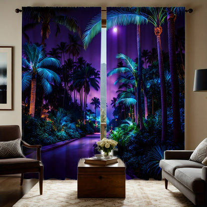 Tropical Vibe Curtains - Violet Palm Print Set