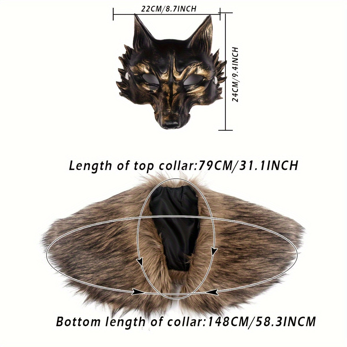 Lupine Fur Shawl & Mask Costume Set for Parties