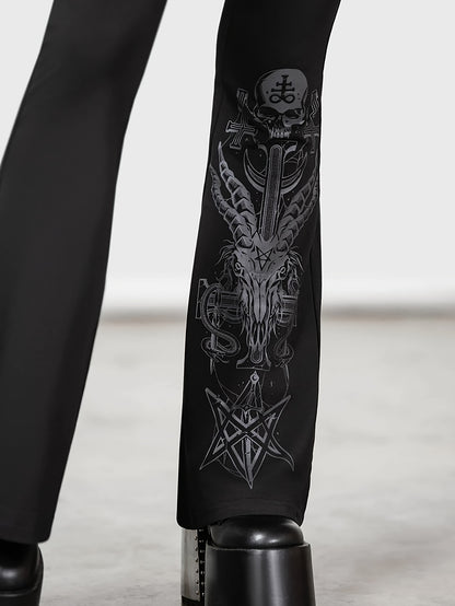 Gothic Skull Flare Pants - High-Waist Bell Bottoms