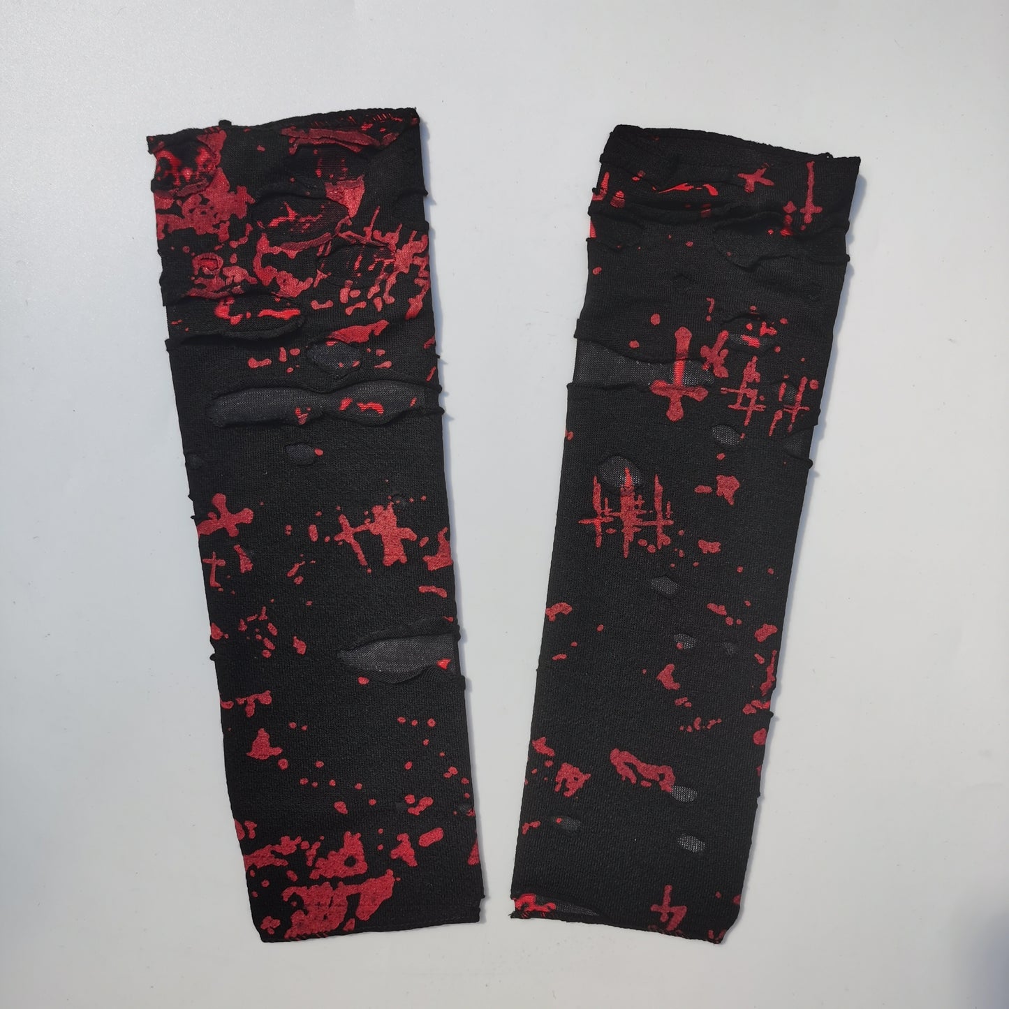 Festive Dark Punk Style Long Gloves with Blood Splatter Design