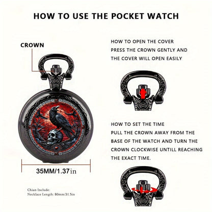 Chic Pocket Watch - Crow & Skull Design
